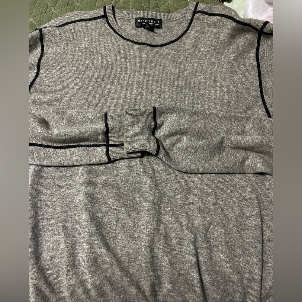 Mark Shale Cashmere Gray Sweater with Black Trim Mens Large